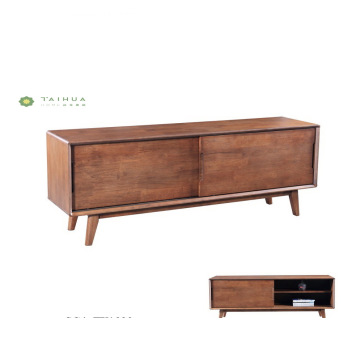 Solid Wood Dark Walnut TV Stand Sliding Doors